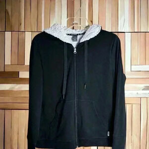 Free Country Women's Luxe + Sherpa-Lined Size Medium Full-Zip Black Hoodie